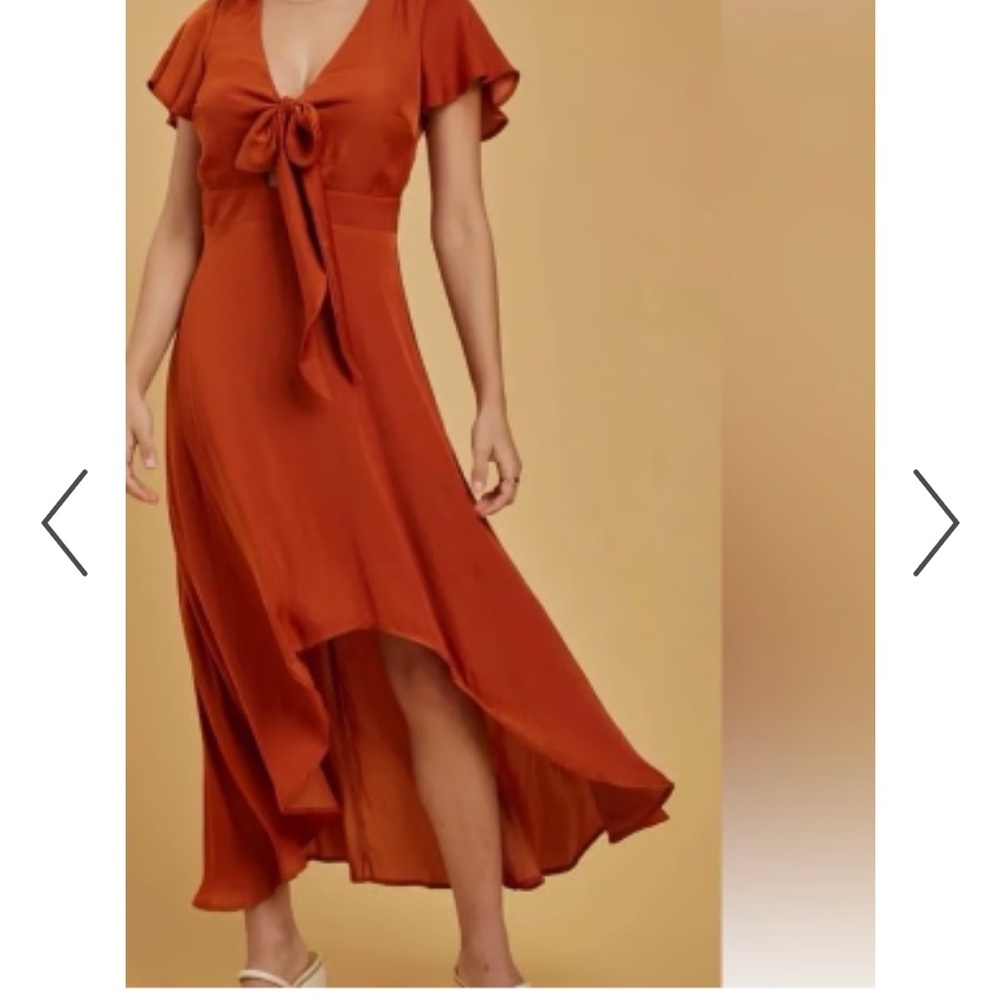Francesca's Blue Rain Bronze Rust Tie Front Asymmetrical Midi Dress XS